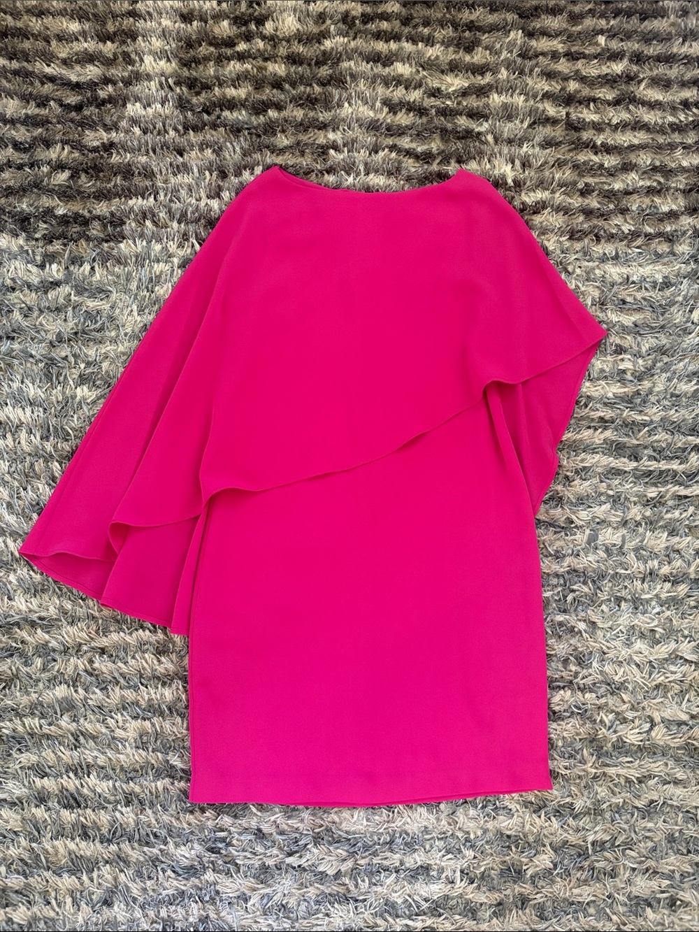 Trina Turk One-Shoulder Ruffle Cape Dress in Bright Pink XS NWOT!